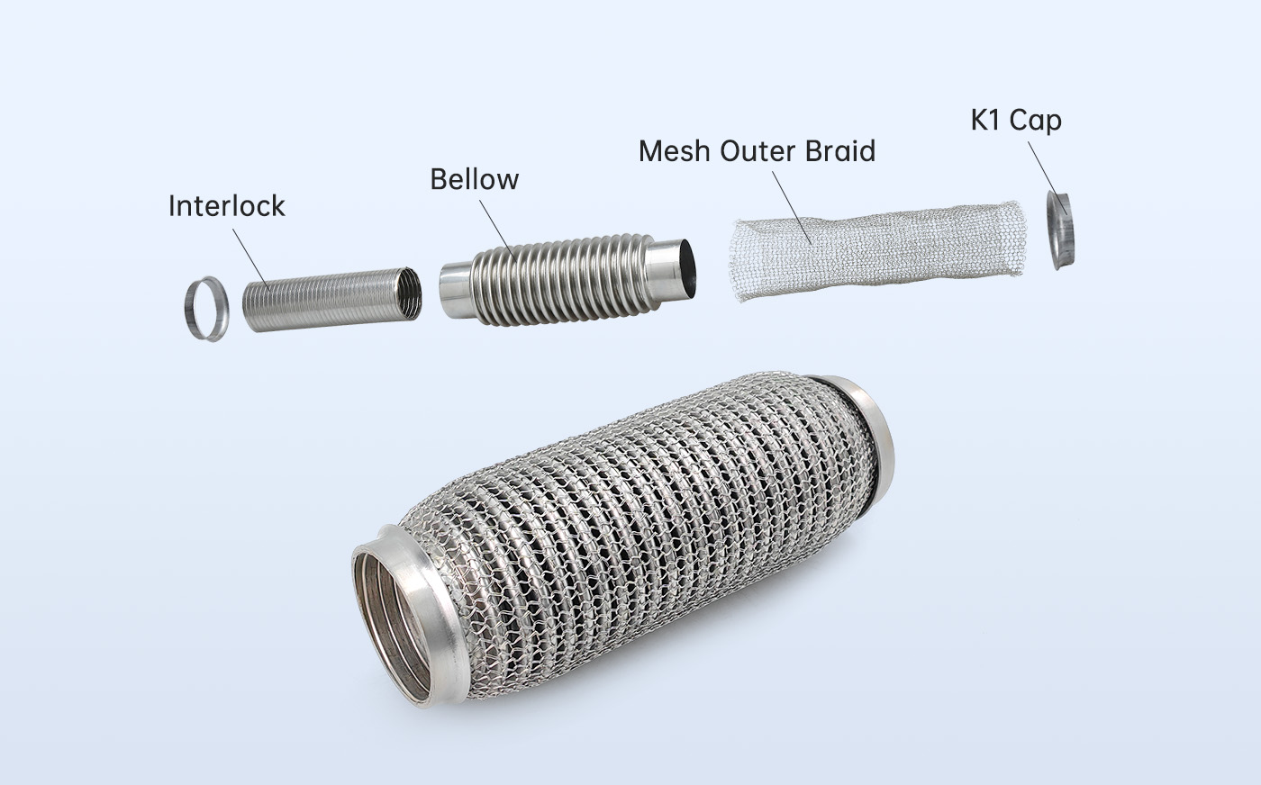 Гибкая выхлопная труба с сетчатой ​​оплеткой и замковой втулкой