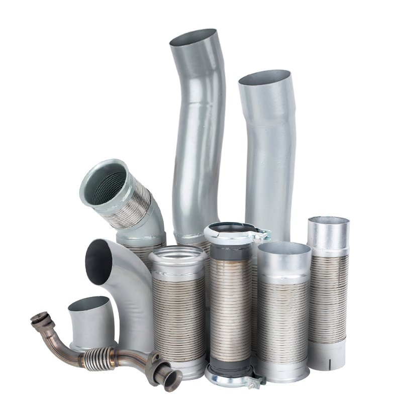 Коллекция обычных выхлопных труб грузовых автомобилей с компенсаторами из нержавеющей стали.